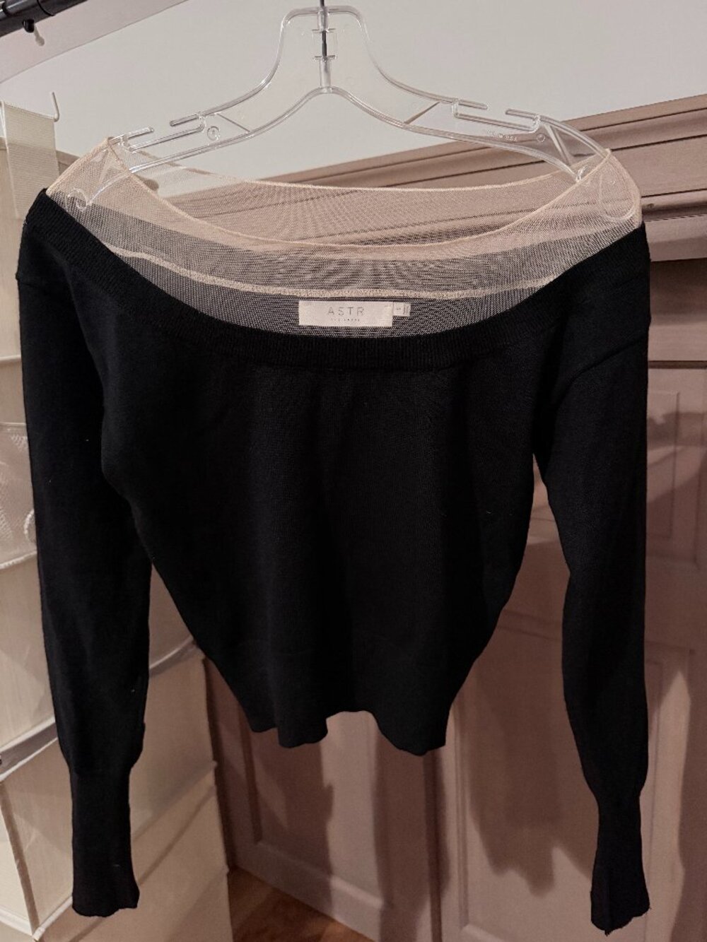 ASTR The Label Briana Black Sheer Mesh Neckline Sweater S